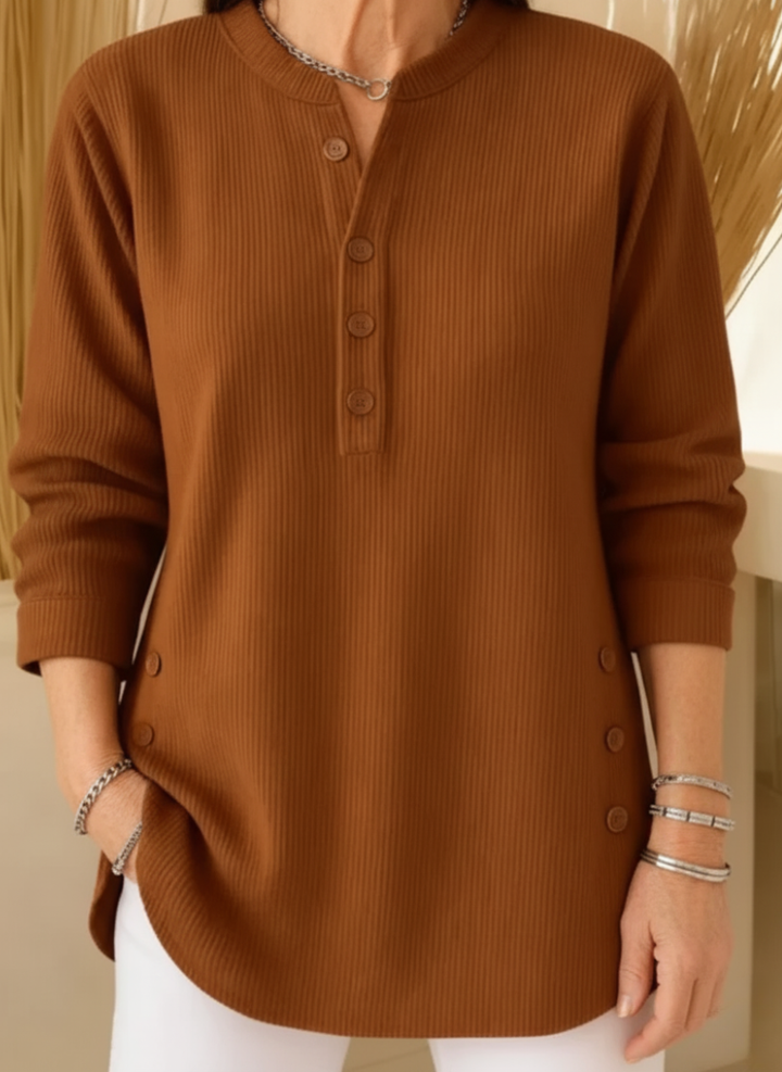 Delphine | Women's Ribbed Knit Henley Tunic Sweater