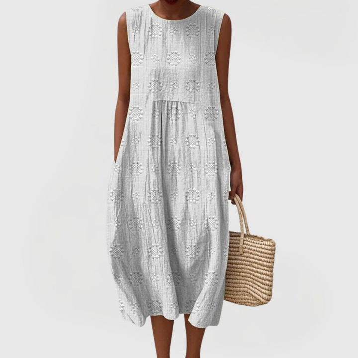 Loose Fit Sleeveless Midi Summer Dress With Pockets