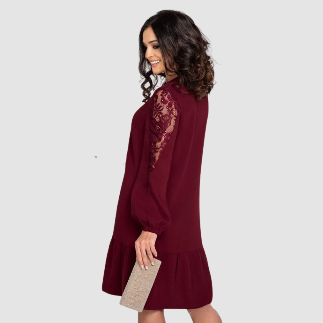 Elegant Lace Sleeve Casual Midi Cocktail Dress