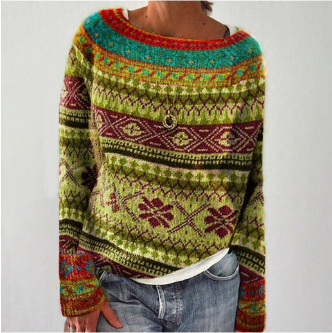 Beatrix | Women's Boat Neck Sweater with Forest Tree Print