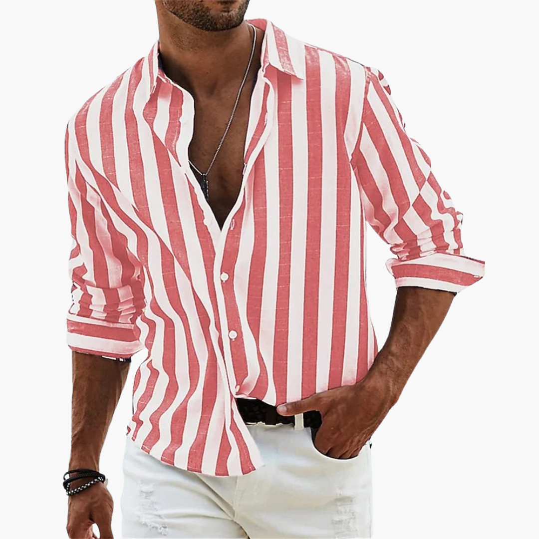 Bold Stripe Long Sleeve Casual Linen Shirt Men