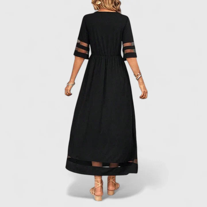 Short Sleeve Loose Fit Maxi Dress Mesh Detail