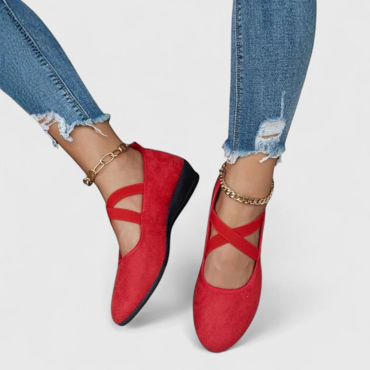 Elastic Cross Strap Suede Ballet Flats Women
