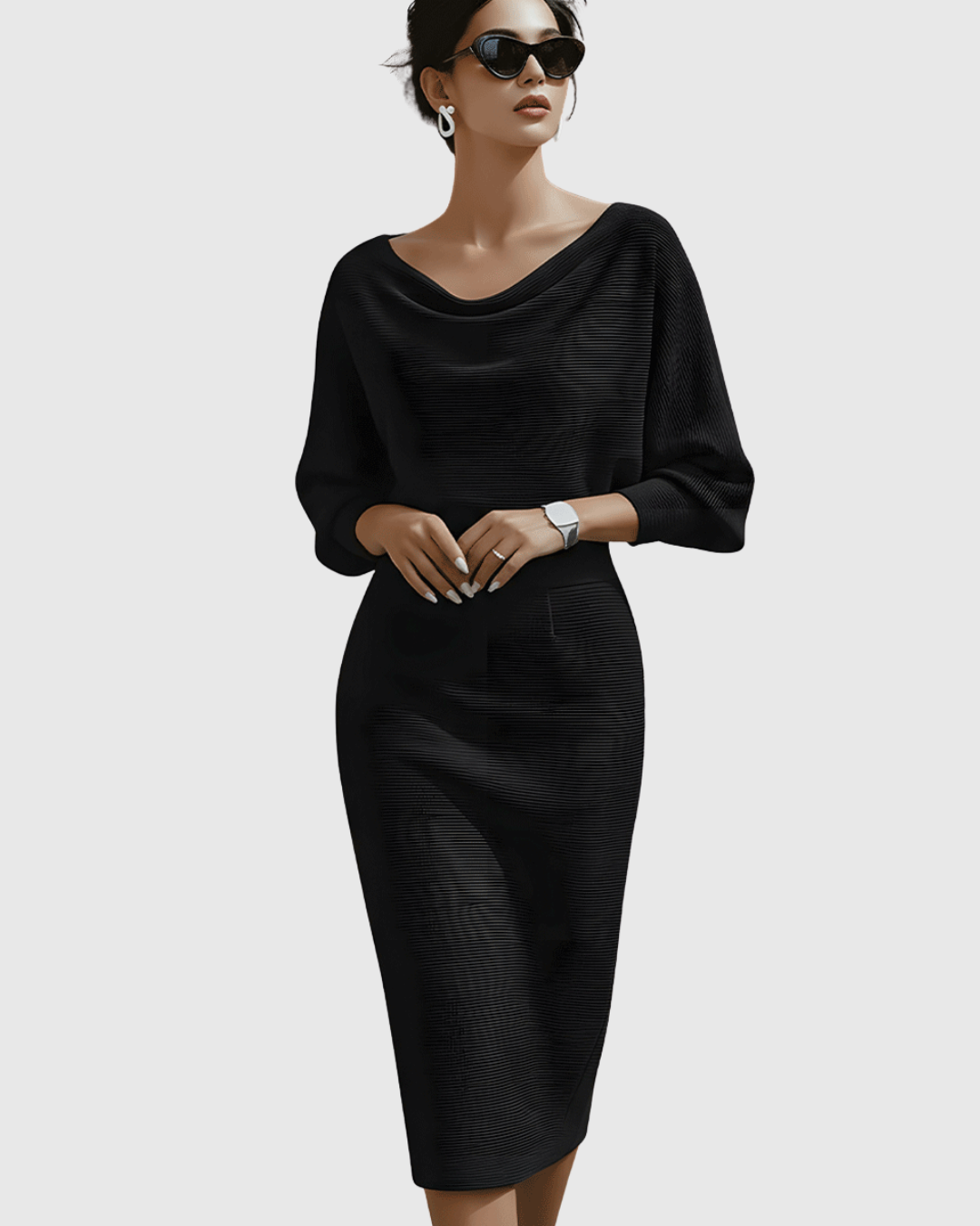 Elegant Knit Midi Cocktail Dress