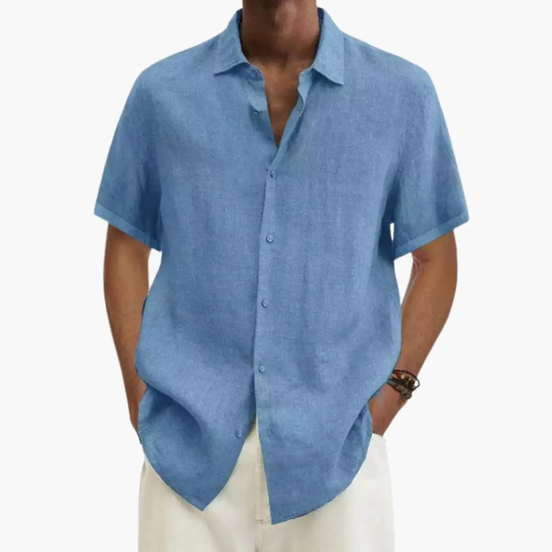 Point Collar Button Through Relaxed Fit Short Sleeve Linen Shirt