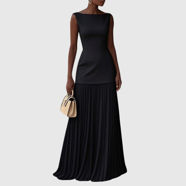 Sleeveless Pleated Hem Maxi Dress Elegant