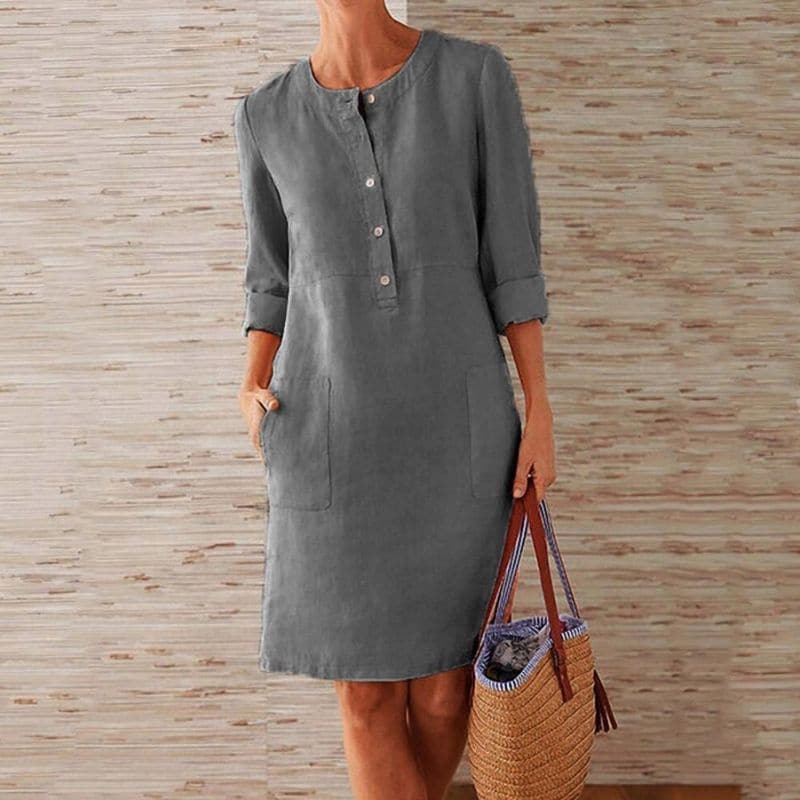 Button Front Linen Shift Casual Mini Dress - Everyday Style