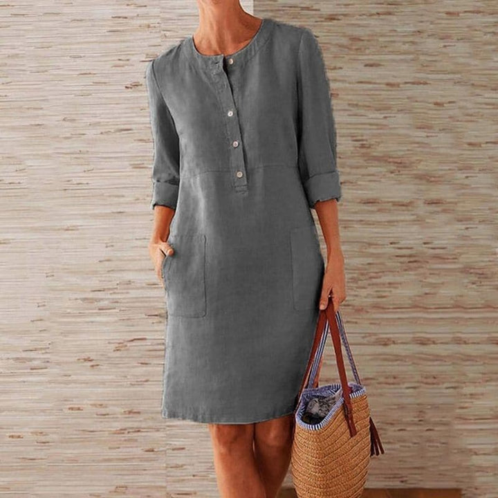 Button Front Linen Shift Casual Mini Dress - Everyday Style