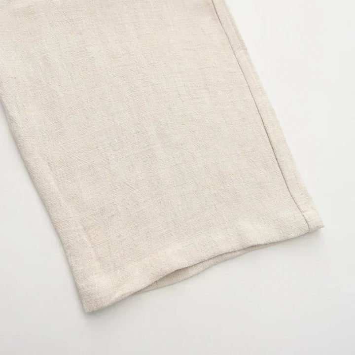 Drawstring Straight Leg Linen Trousers - Relaxed Casual Fit
