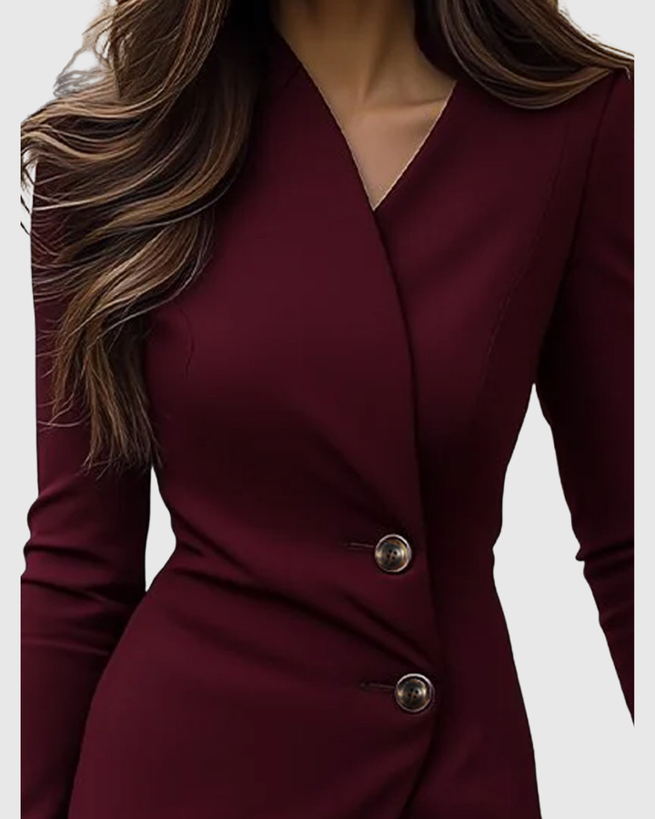 Elegant Bodycon Midi Dress Long Sleeve Blazer Style