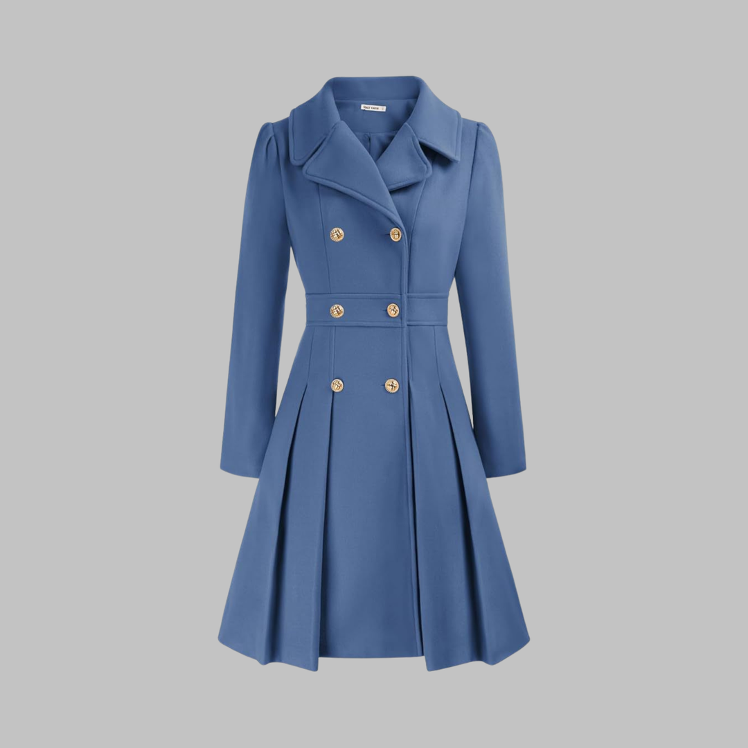 Isolde | Women's Pleated Skater Coat with Double-Breasted Buttons