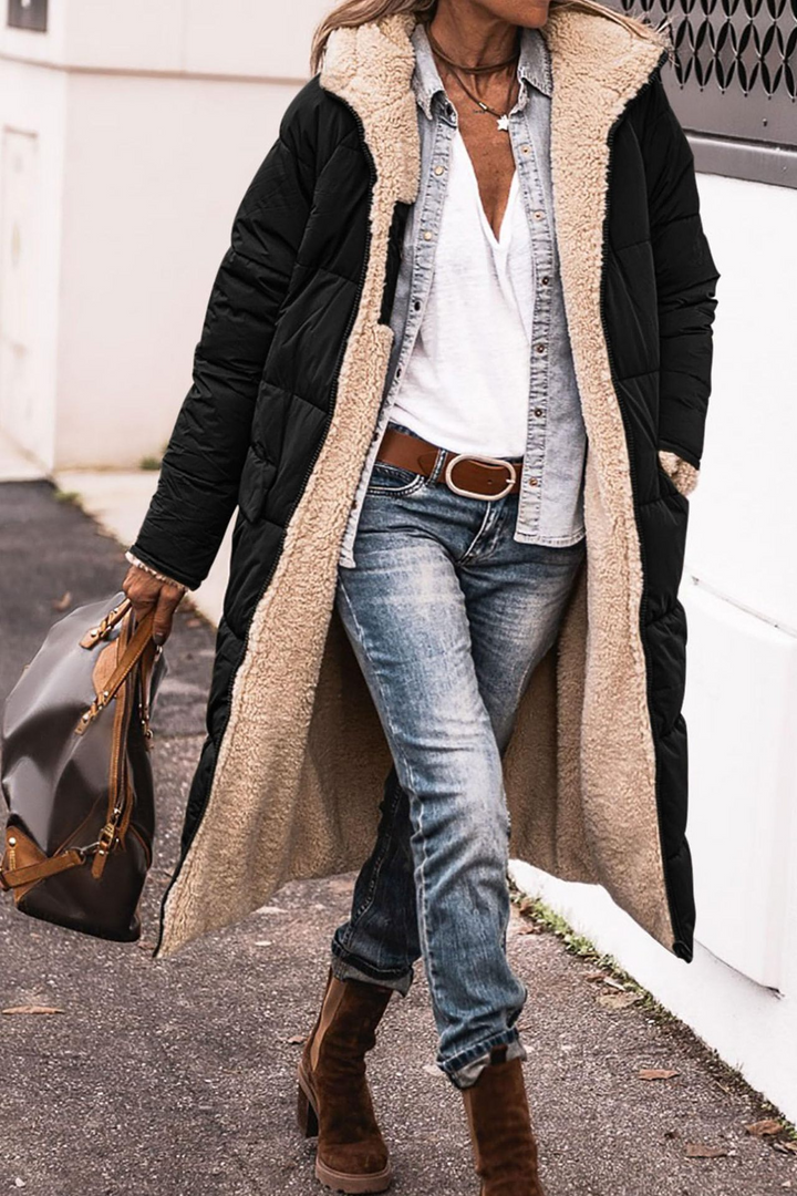 Rosalind | Women's Longline Puffer Coat with Reversible Sherpa Lining