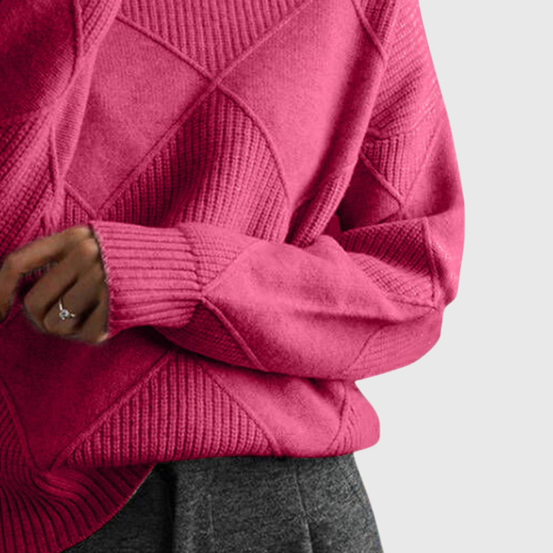 Beatrix | Women's Ribbed Roll Neck Sweater with Geometric Seaming