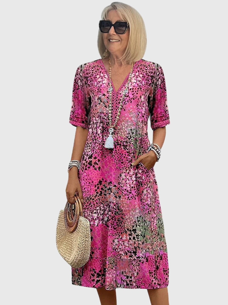Women's Boho Floral Midi Dress Casual Summer