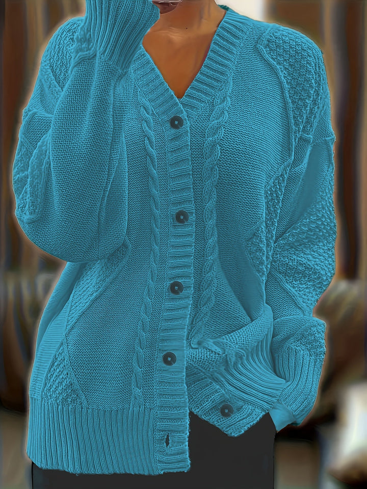 Camille | Women's Mixed-Stitch Cable Knit V-Neck Cardigan