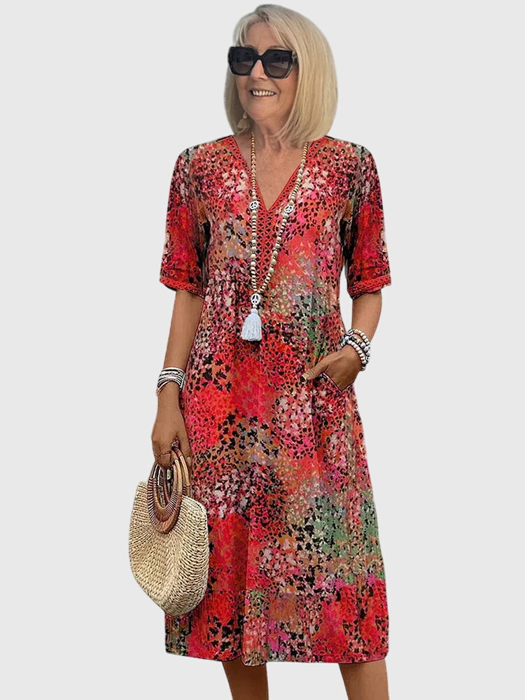Women's Boho Floral Midi Dress Casual Summer