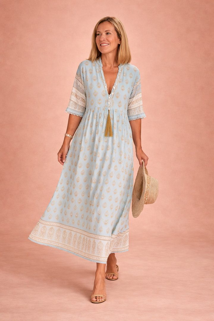 Women's Boho Midi Dress Short Sleeve Summer Vacation Casual