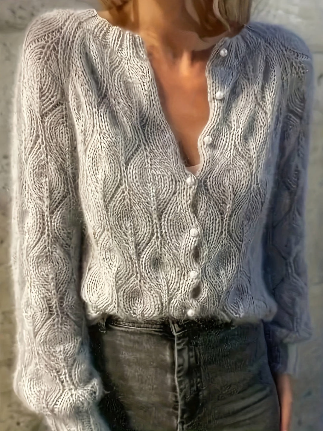 Aurelie | Women's Fuzzy Textured Pearl Button Cardigan