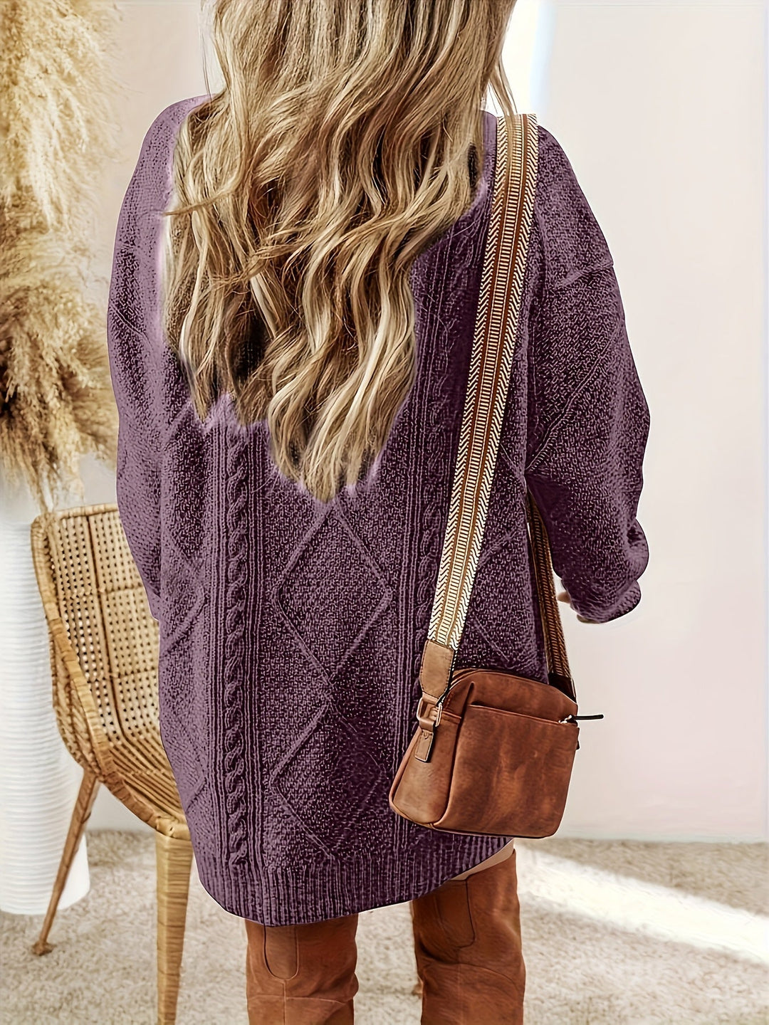 Melisande | Women's Diamond Cable Knit Sweater Dress with Oversized Fit