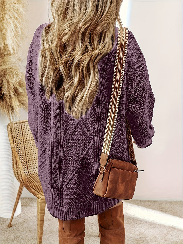 Melisande | Women's Diamond Cable Knit Sweater Dress with Oversized Fit