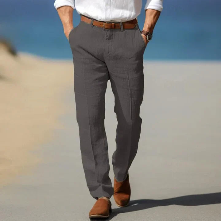 Straight Leg Linen Mens Formal Trousers - Smart Casual Summer