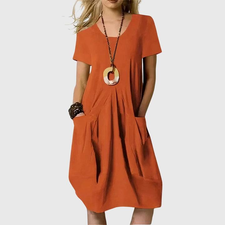 Short Sleeve Loose Fit Pocket Midi Dress
