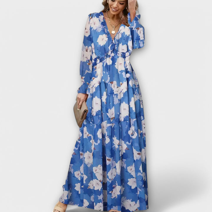 Long Sleeve Floral Maxi Dress Tiered Fit