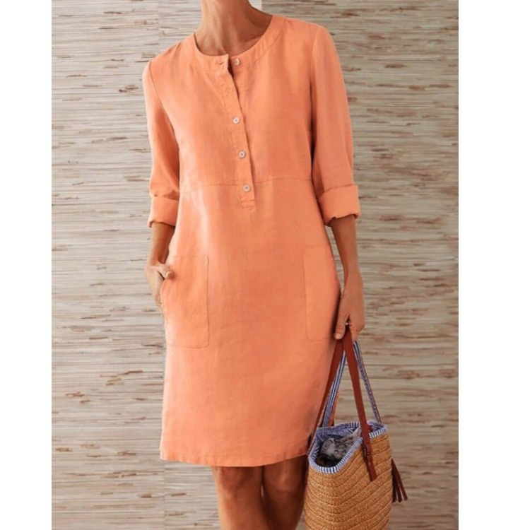 Button Front Linen Shift Casual Mini Dress - Everyday Style