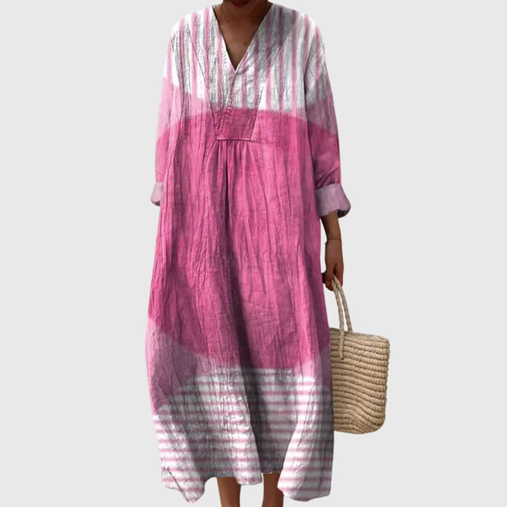 V Neck Geometric Maxi Dress Loose Fit