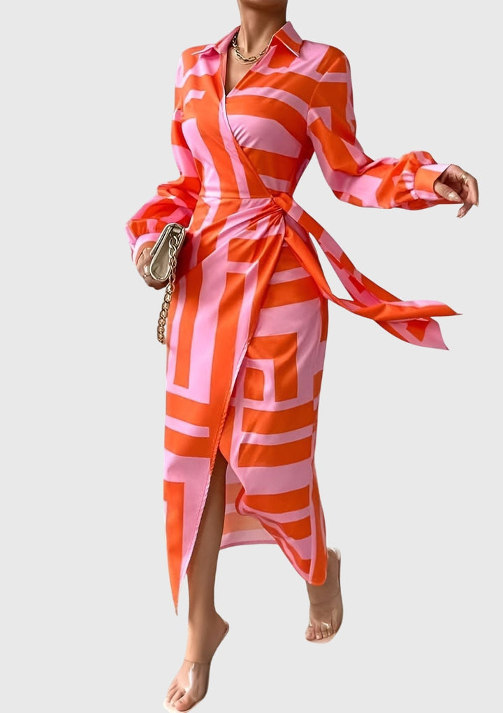 Striped Wrap Midi Dress Chic Shirt Dress Summer