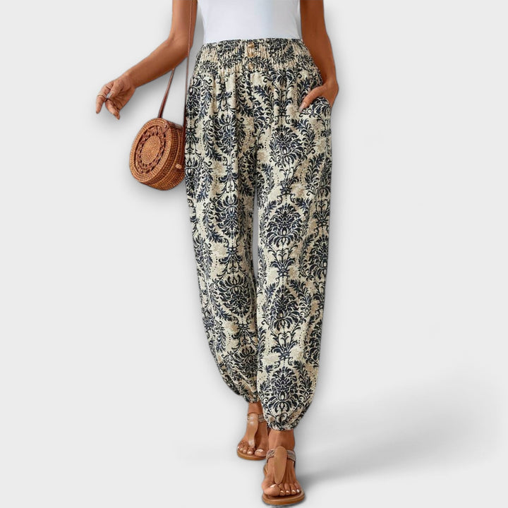 Tribal Print Smocked Waist Boho Pants Women - Festival Style
