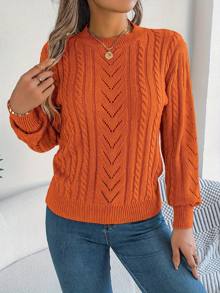 Dorothea | Women's Crew Neck Sweater in Textured Pointelle and Cable Knit