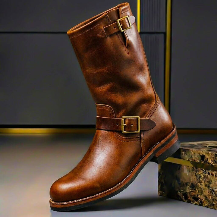 Everett | Men's Vintage Leather Engineer Boots with Buckle Strap
