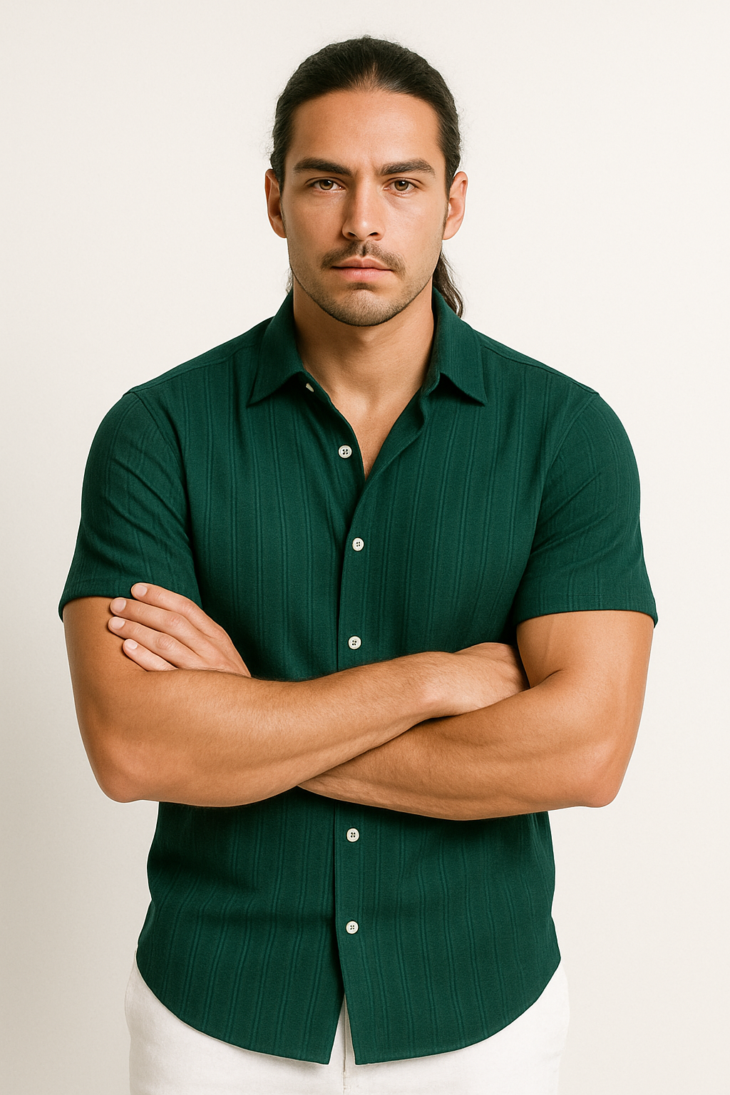 Textured Stripe Short Sleeve Button Down Casual Shirt