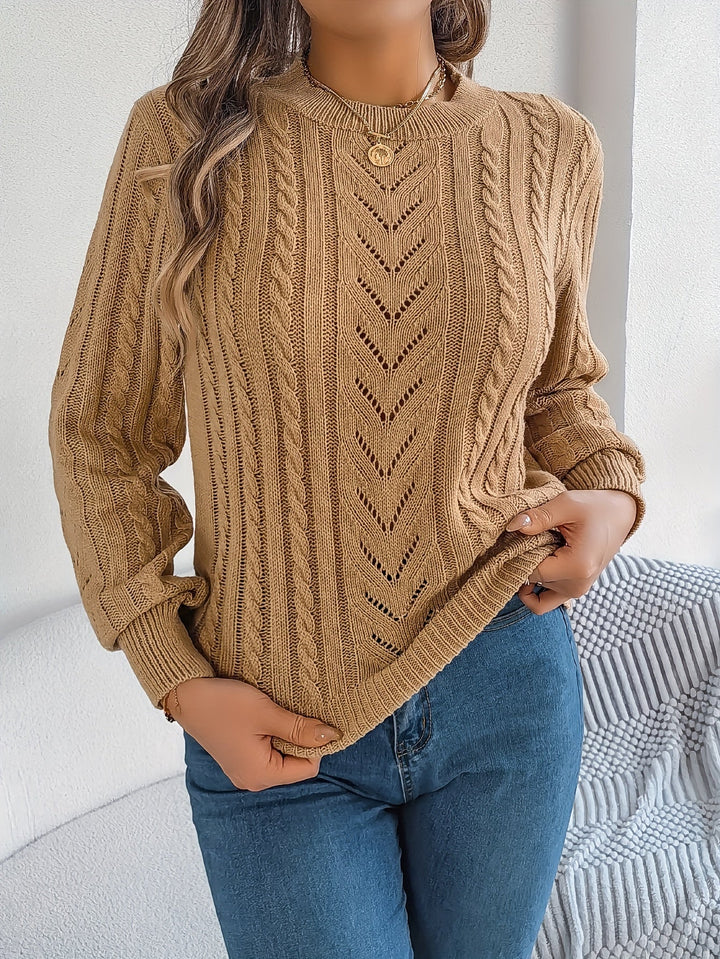 Dorothea | Women's Crew Neck Sweater in Textured Pointelle and Cable Knit