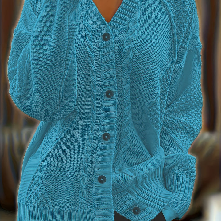 Camille | Women's Mixed-Stitch Cable Knit V-Neck Cardigan