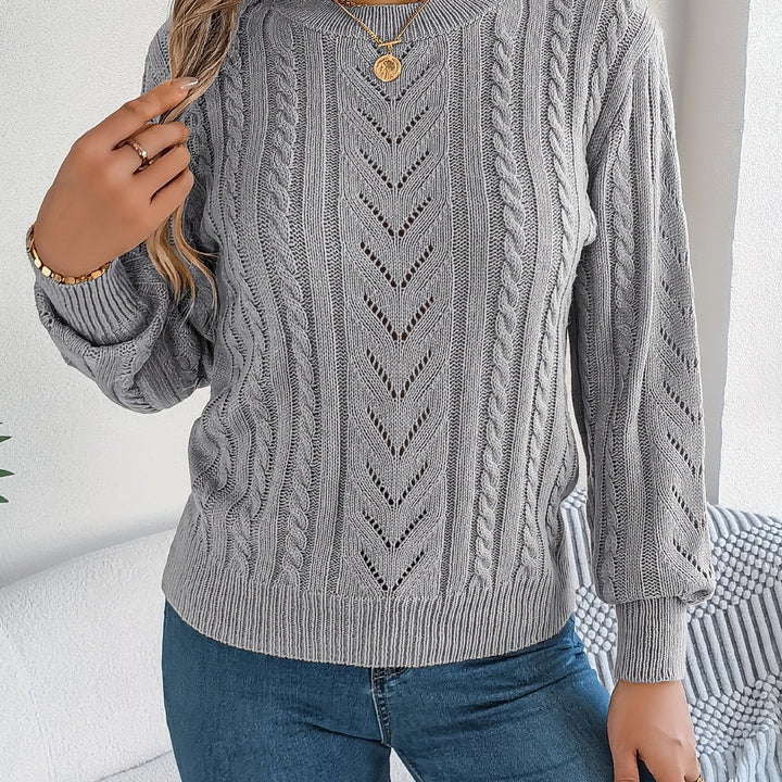 Dorothea | Women's Crew Neck Sweater in Textured Pointelle and Cable Knit