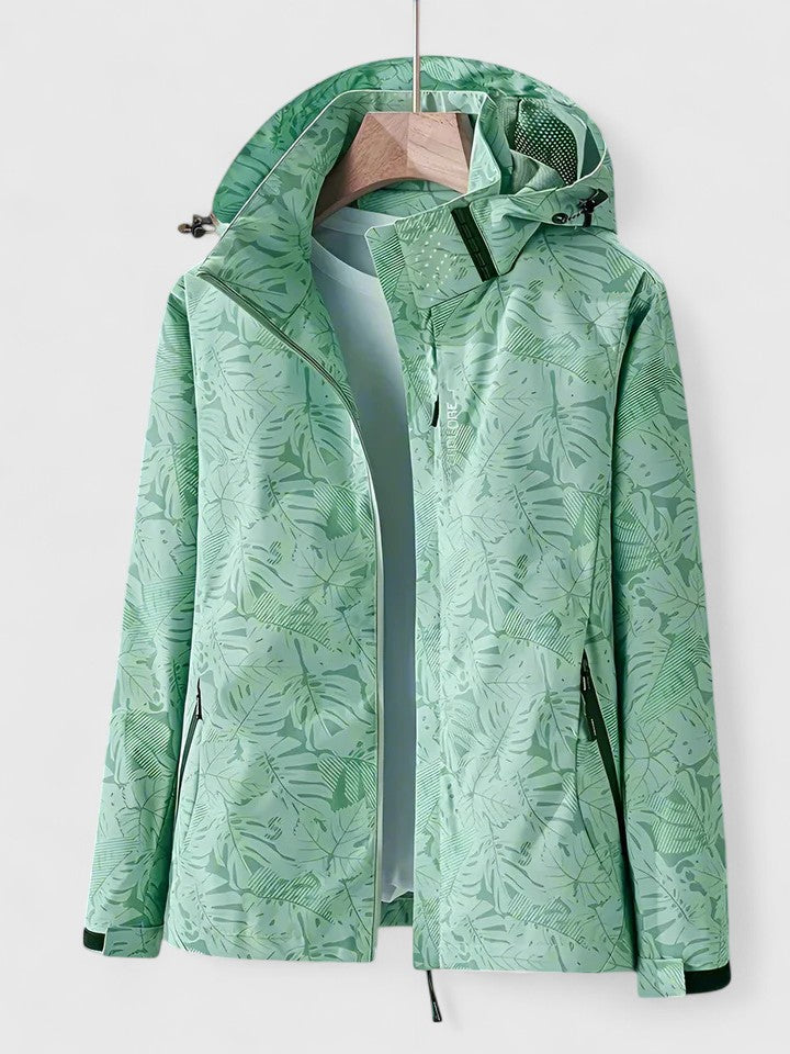 Marigold | Women's Waterproof Hooded Jacket in Tropical Leaf Print