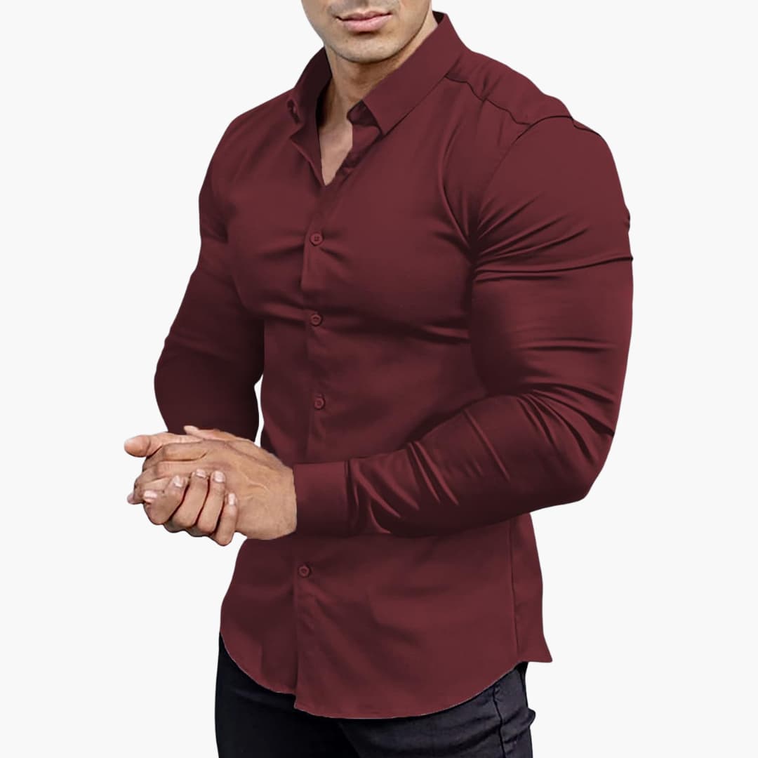 Muscle Fit Long Sleeve Stretch Dress Shirt Men