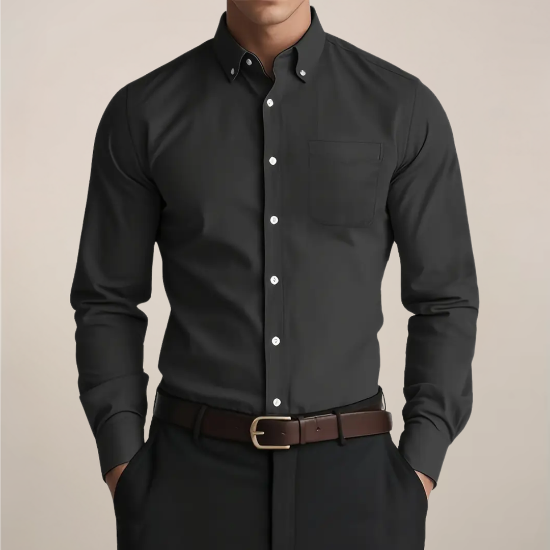Button Down Collar Long Sleeve Oxford Shirt Men