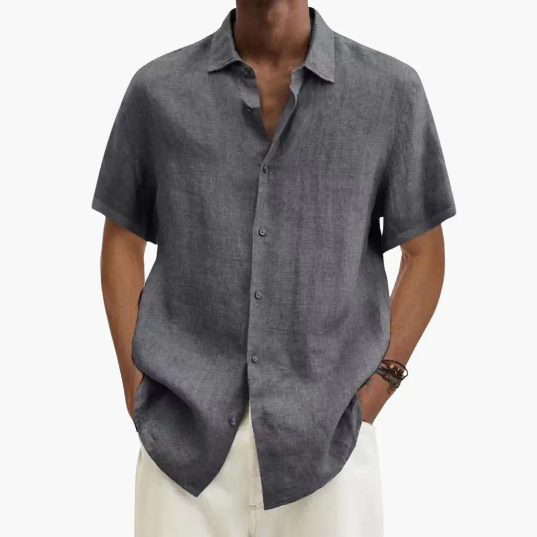 Point Collar Button Through Relaxed Fit Short Sleeve Linen Shirt