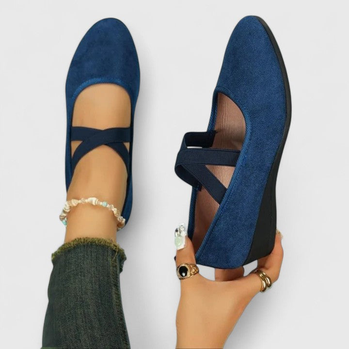 Elastic Cross Strap Suede Ballet Flats Women