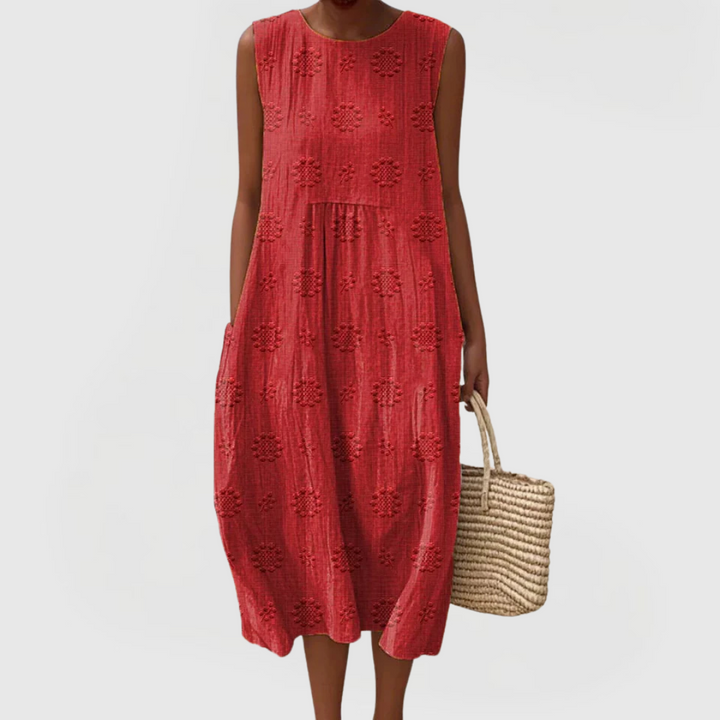 Loose Fit Sleeveless Midi Summer Dress With Pockets