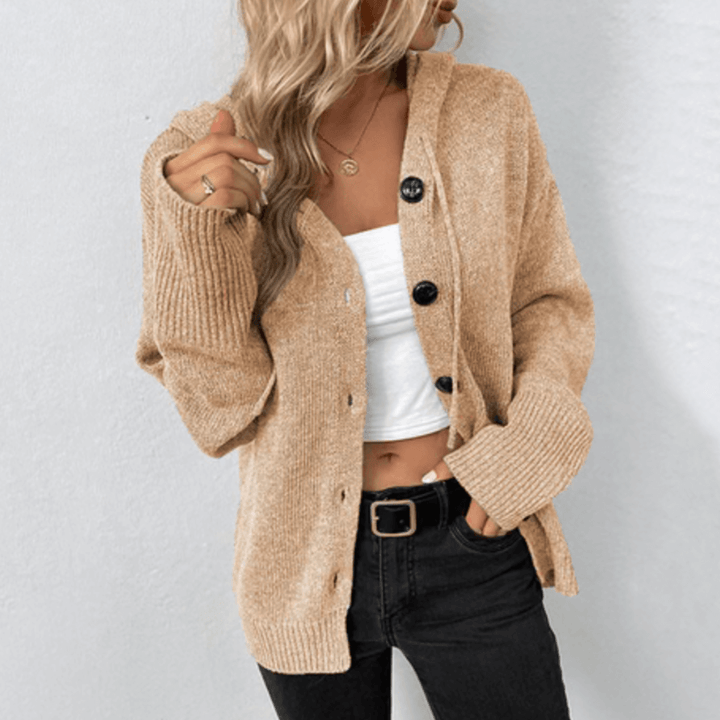 Rosalind | Women's Relaxed Hooded Ribbed Cardigan with Button Front