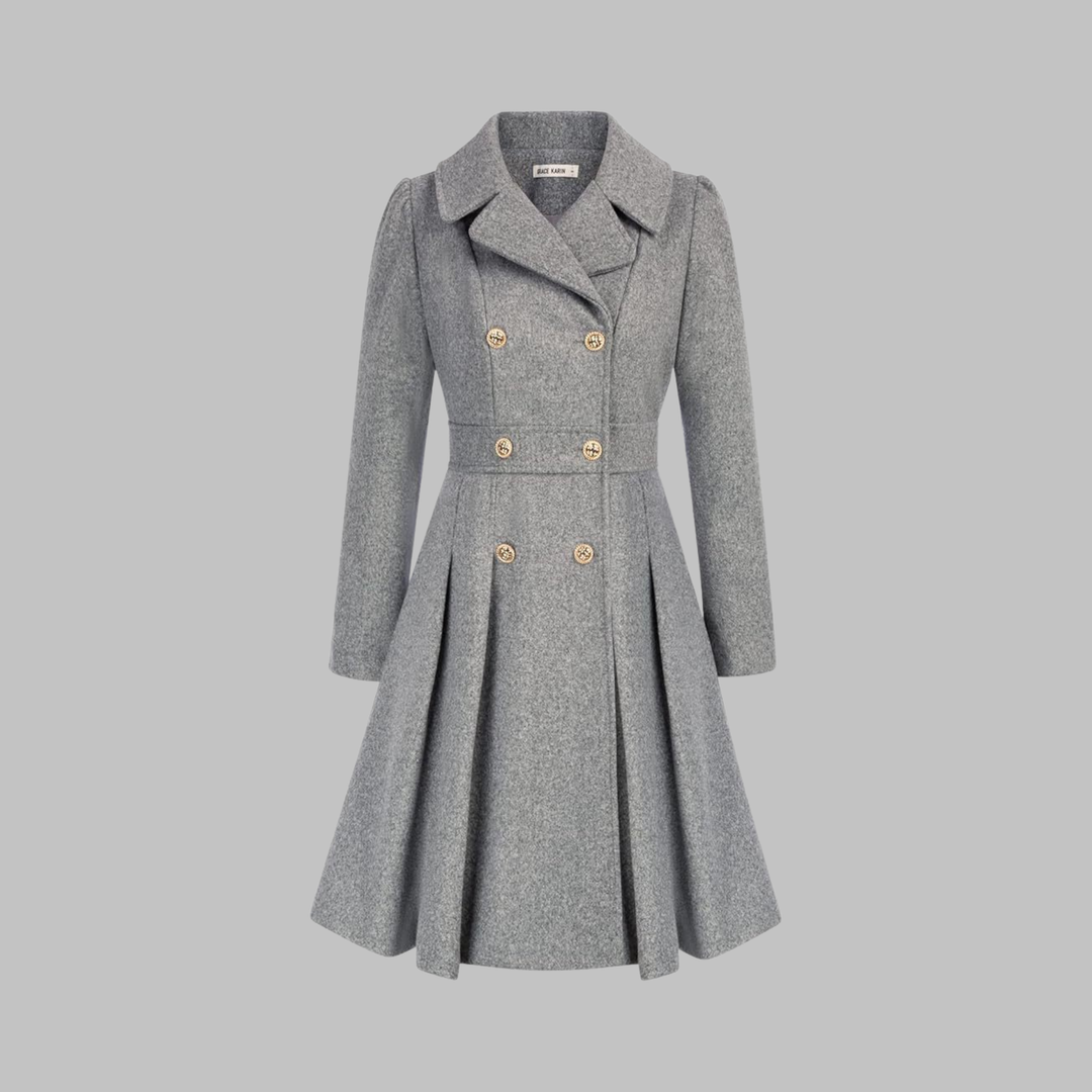 Isolde | Women's Pleated Skater Coat with Double-Breasted Buttons