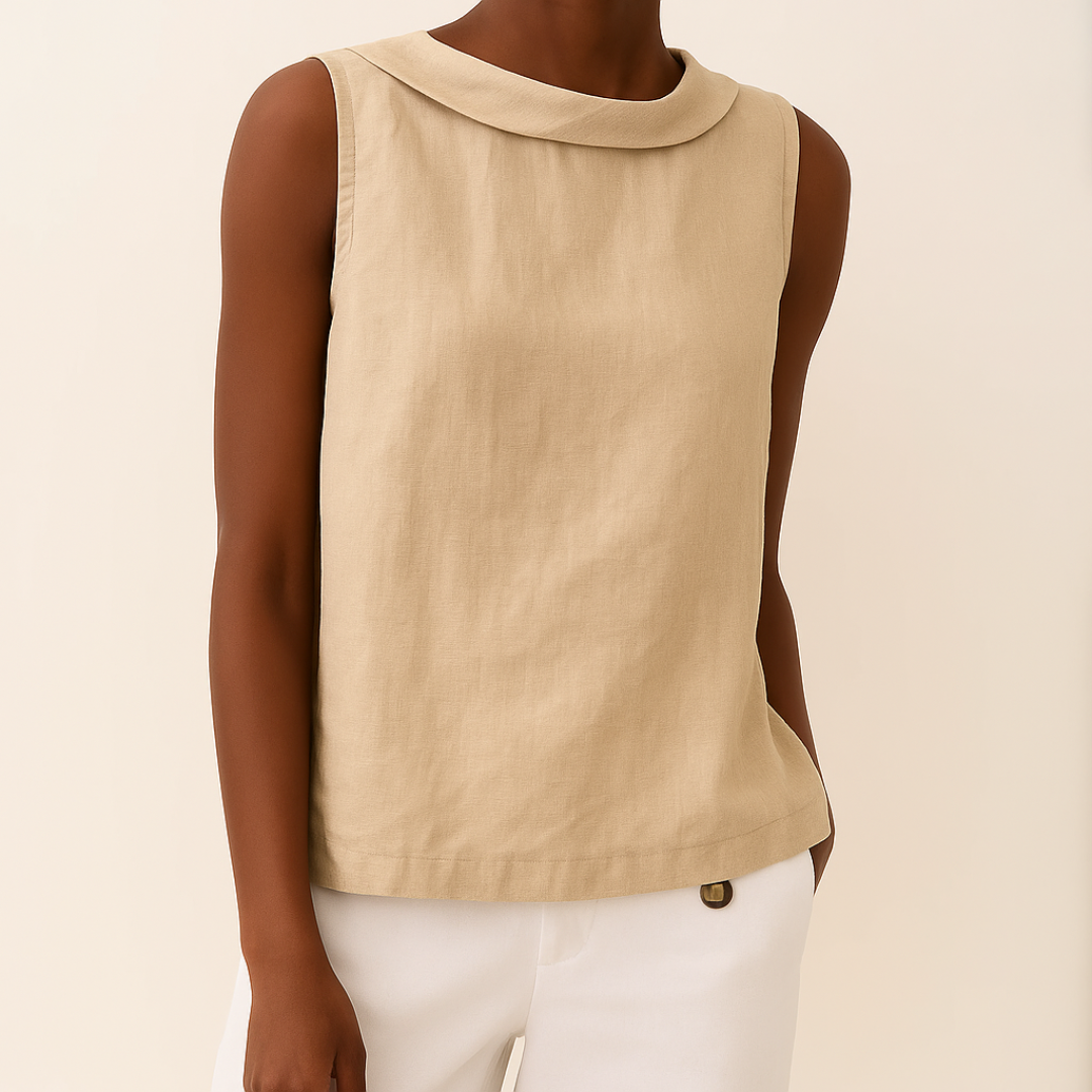 Roll Neck Sleeveless Relaxed Linen Casual Blouse