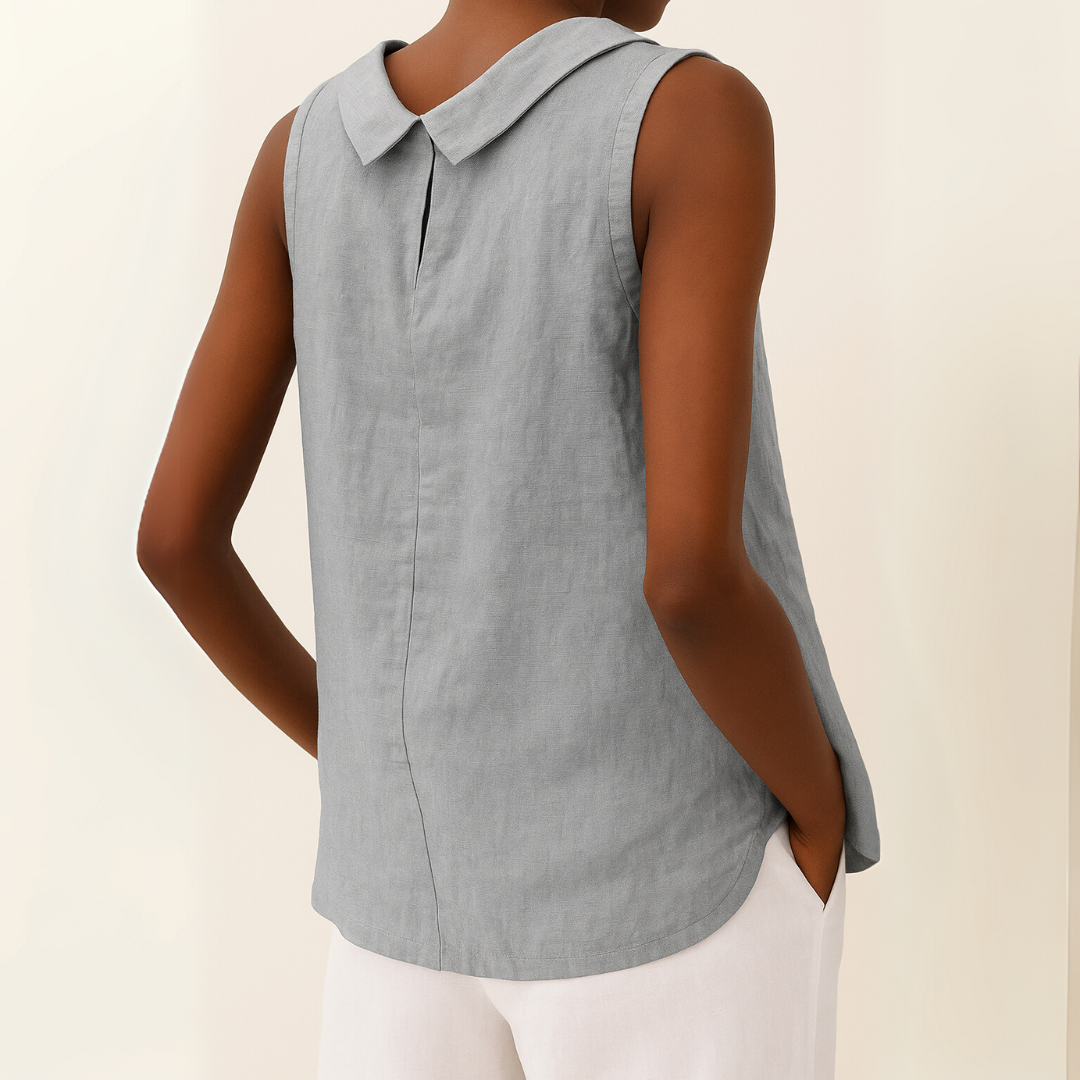 Roll Neck Sleeveless Relaxed Linen Casual Blouse