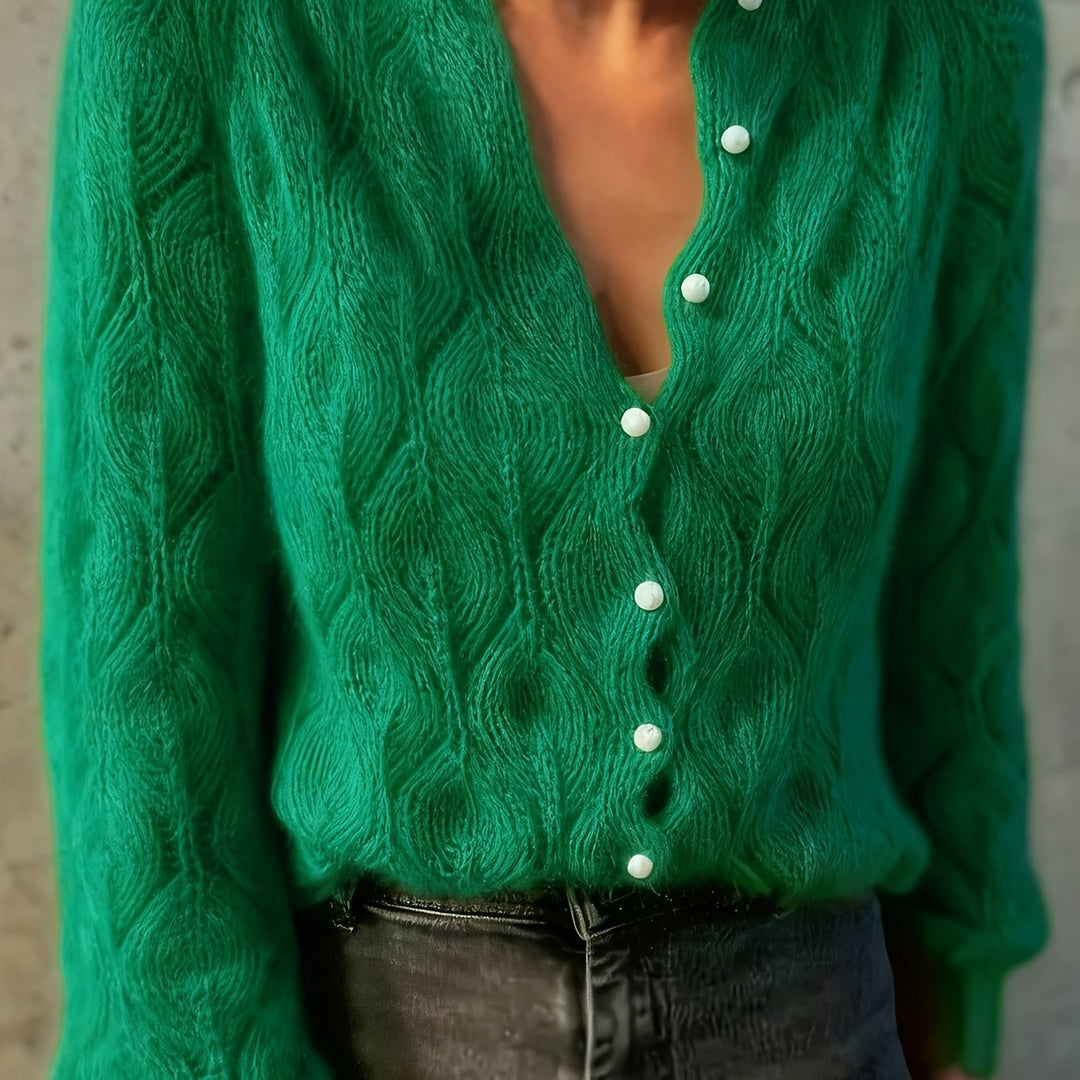 Aurelie | Women's Fuzzy Textured Pearl Button Cardigan