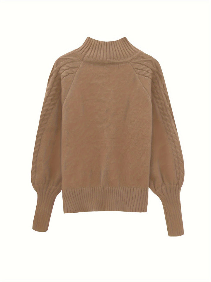 Isolde | Women's Puff Sleeve Mock Neck Cable Knit Sweater