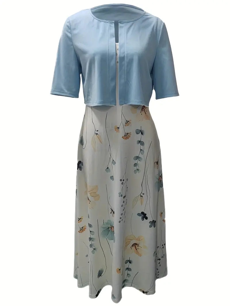 Floral Summer Midi Dress Two Piece Set - Wedding Guest